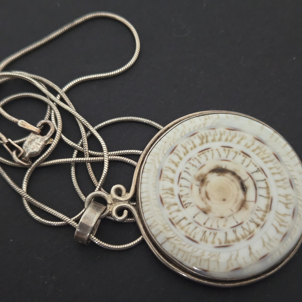 Sterling Silver Vintage Shell Fossil Pendant & Chain